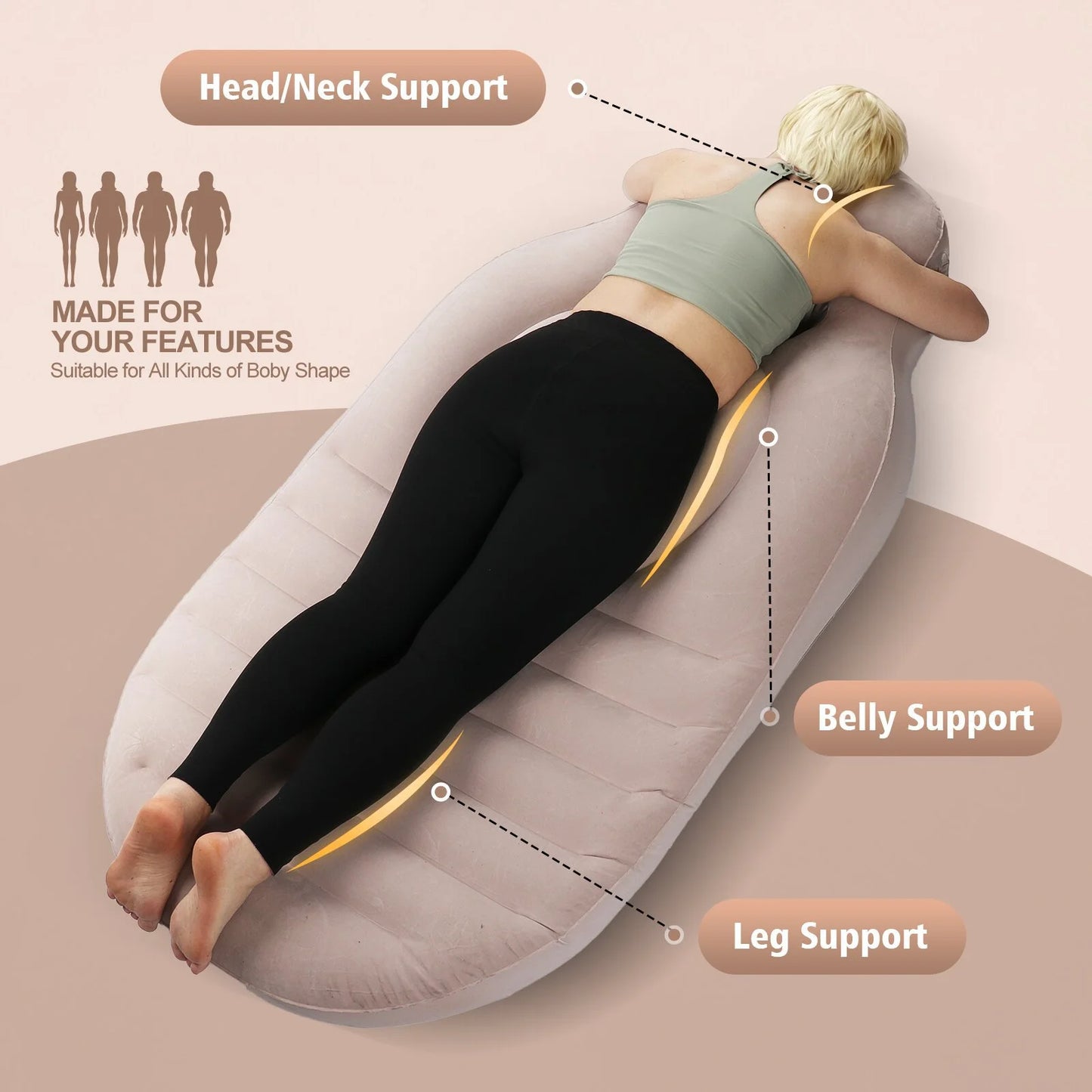 Pregnant Woman Air Mattress with Abdominal Hole,The best for Prone Sleep, PVC Inflatable Maternity Mattress