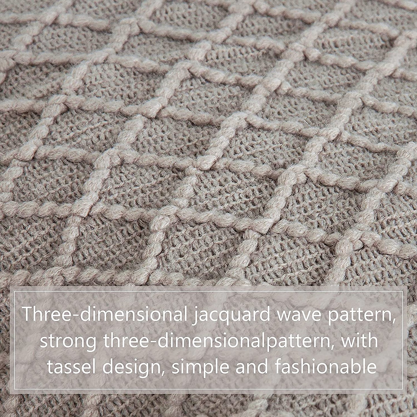 Acrylic Knitted Throw Blanket Travel, Couch, Bed, Sofa, 51X67 Inches, Taupe Checkered