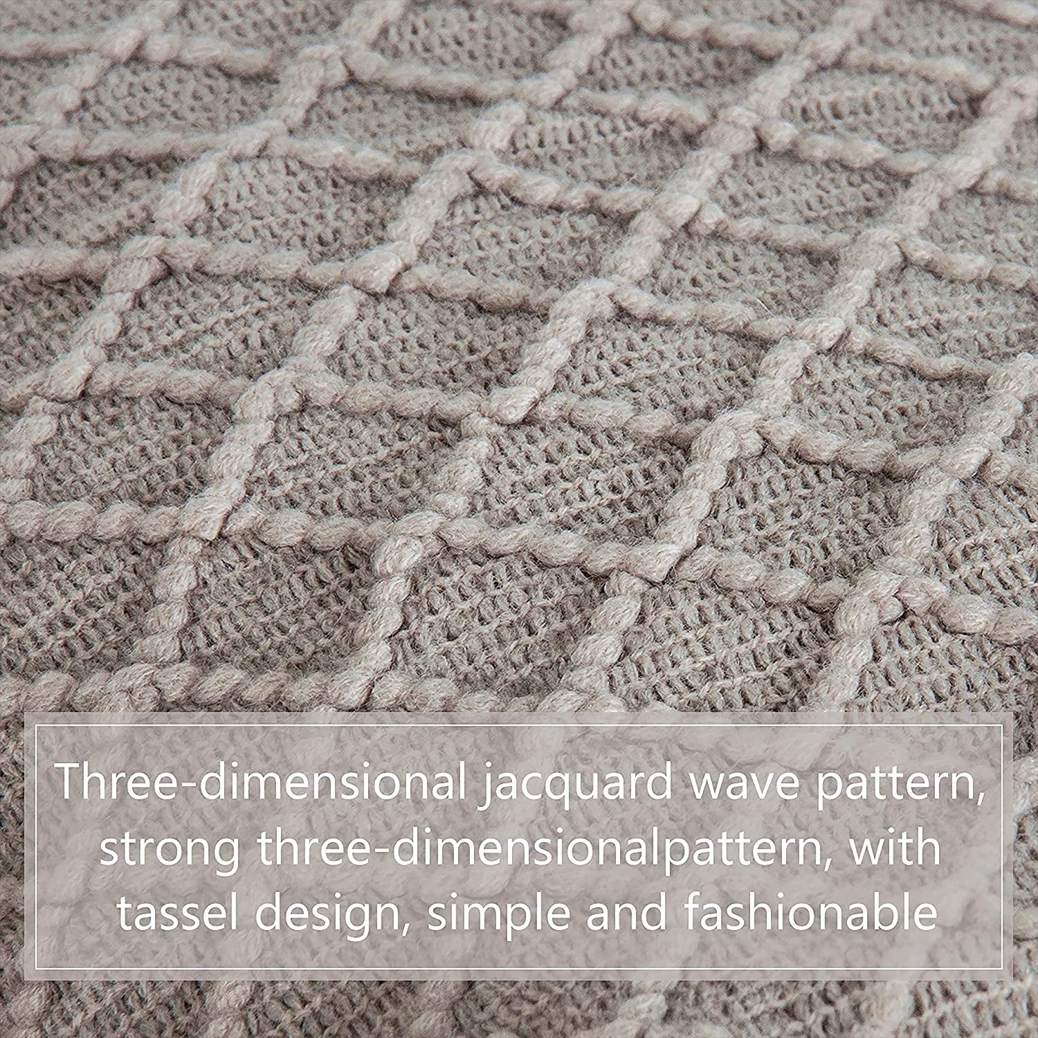Acrylic Knitted Throw Blanket Travel, Couch, Bed, Sofa, 51X67 Inches, Taupe Checkered