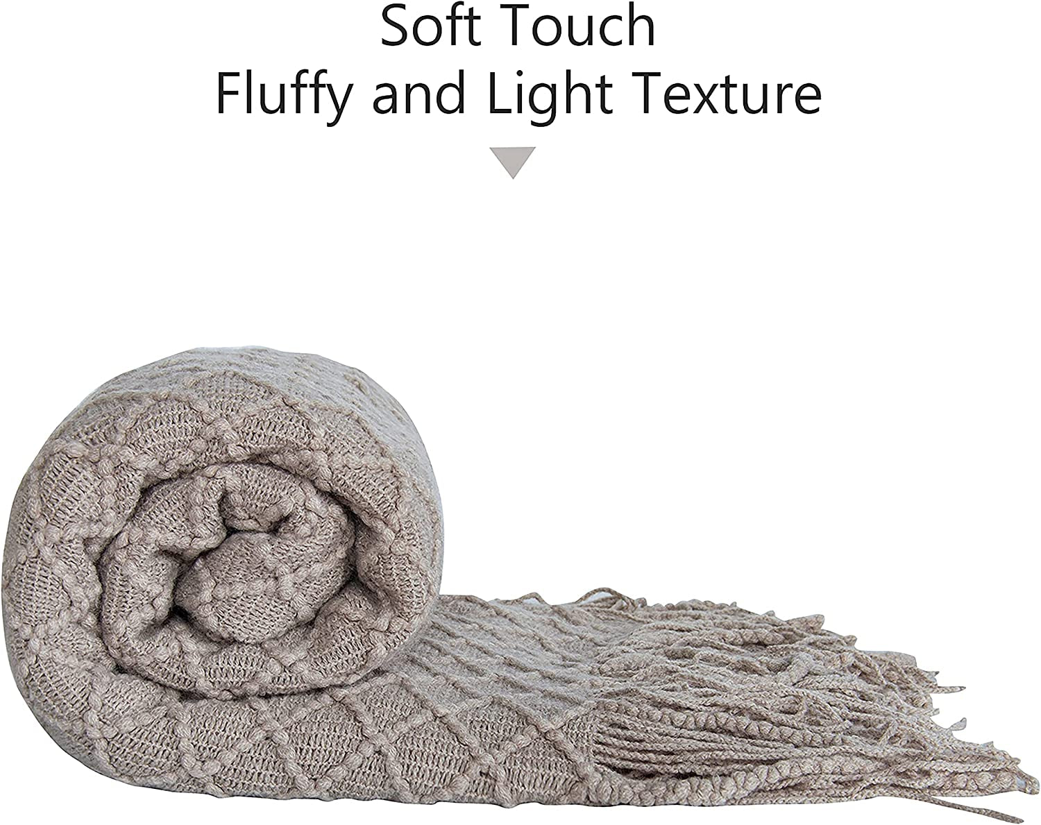 Acrylic Knitted Throw Blanket Travel, Couch, Bed, Sofa, 51X67 Inches, Taupe Checkered