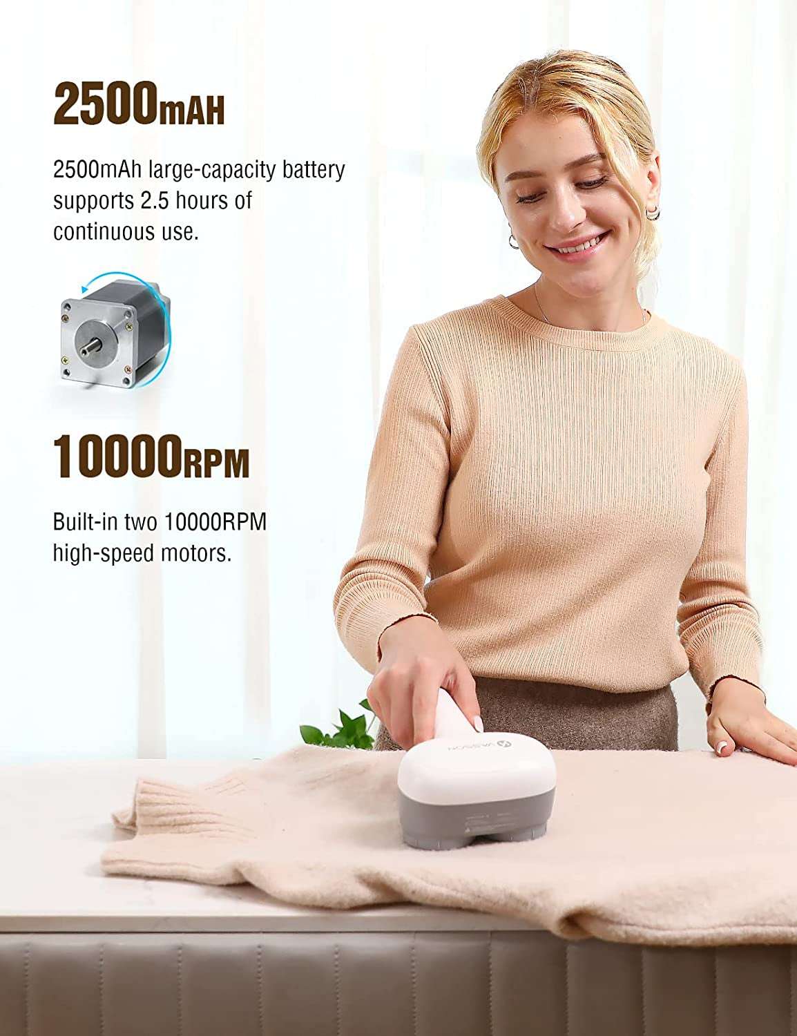 Fabric Shaver, Electric Lint Remover, Rechargeable Lint Shaver (Greyish White)