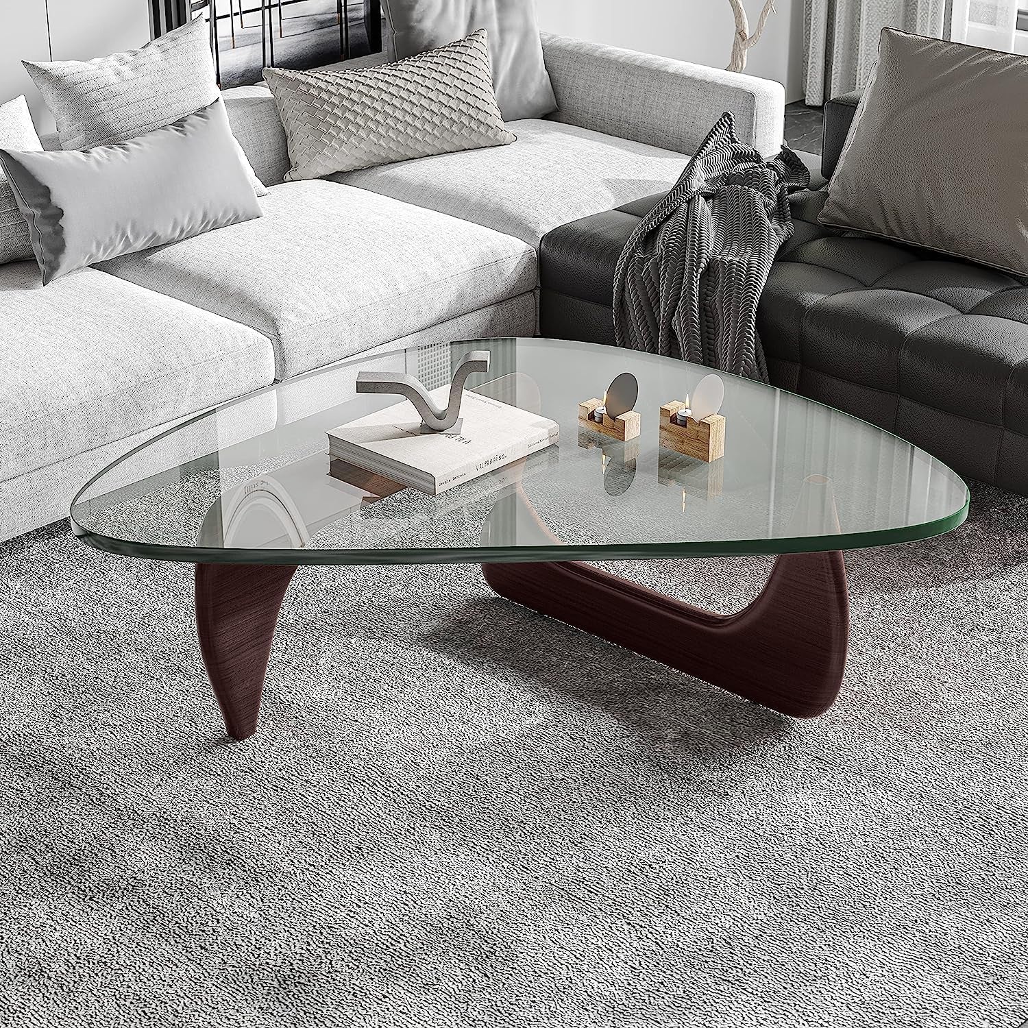 Noguchi Table Triangle Glass Coffee Table for Living Room, Patio, Study