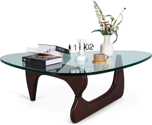 Noguchi Table Triangle Glass Coffee Table for Living Room, Patio, Study