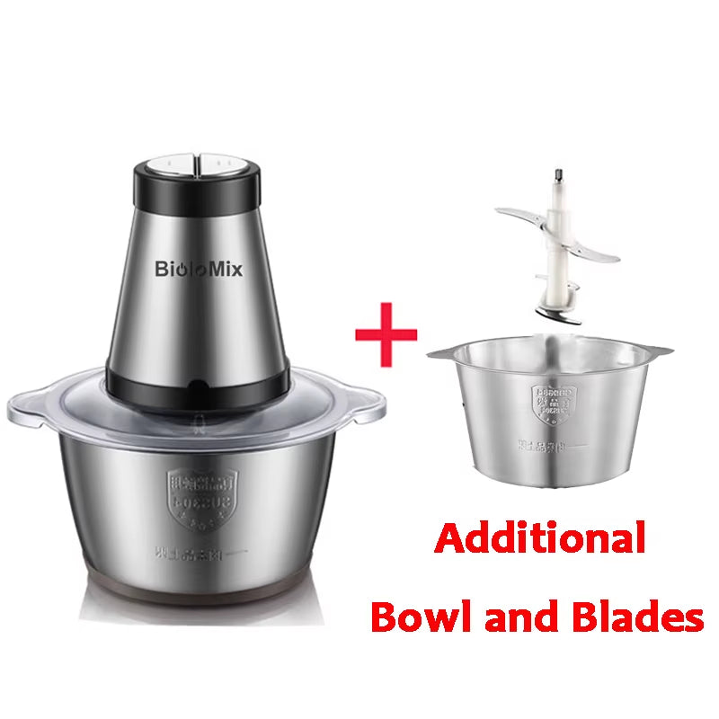 2 Speeds 500W Stainless Steel 2L Capacity Electric Chopper Meat Grinder Mincer Food Processor Slicer