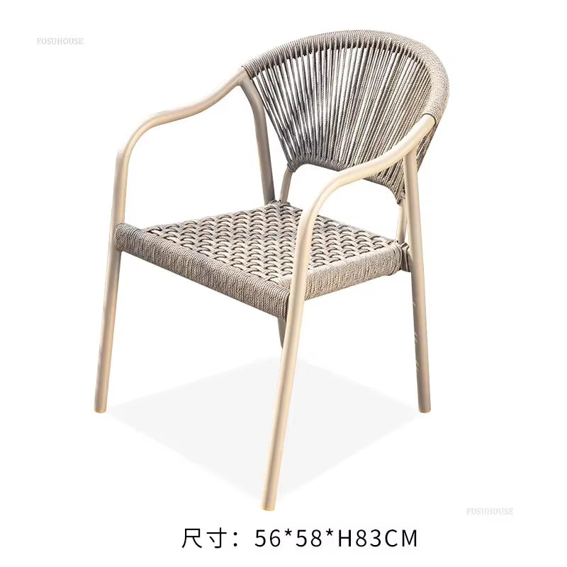 Courtyard Outdoor Garden Chairs Leisure Dining Chair Aluminum Alloy Rope Chairs Villa Garden Waterproof Sunscreen Outdoor Chairs