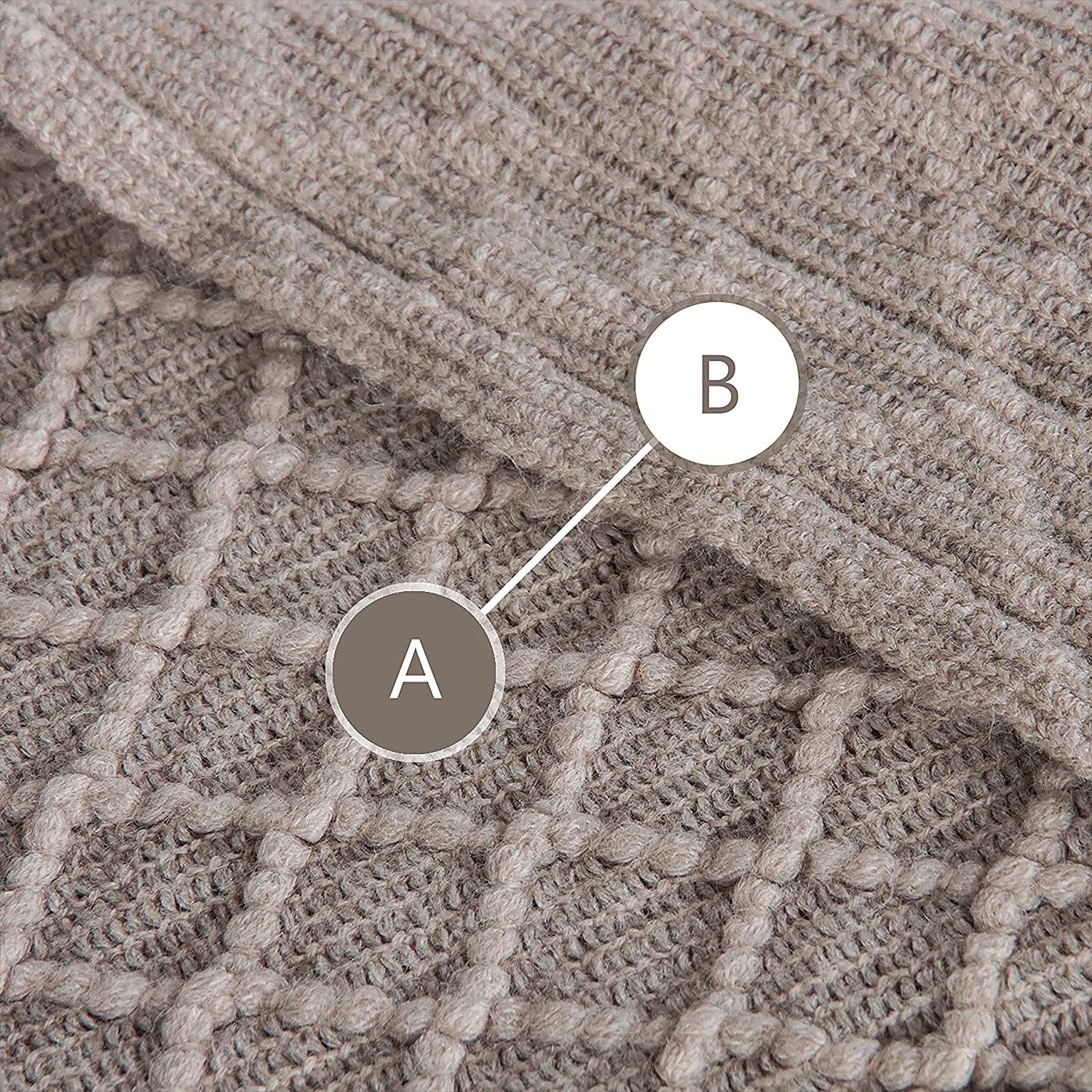 Acrylic Knitted Throw Blanket Travel, Couch, Bed, Sofa, 51X67 Inches, Taupe Checkered