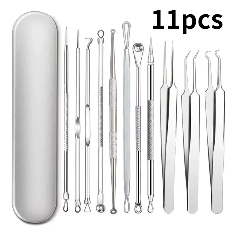 11Pcs Ingrown Hair Tweezers & Acne Blackhead Removal Needles