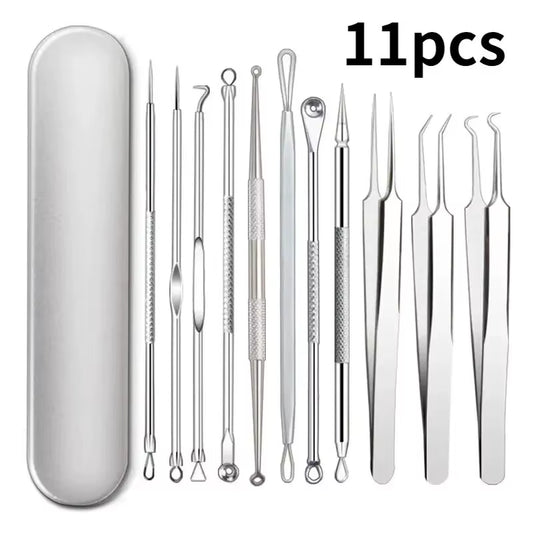 11Pcs Ingrown Hair Tweezers & Acne Blackhead Removal Needles