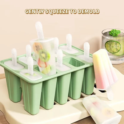 Popsicle Molds Silicone 10 Cavity Popsicle Trays Freezer,Homemade Ice Cream Molds,Large Ice Pop Maker,Reusable Ice Lolly Mould