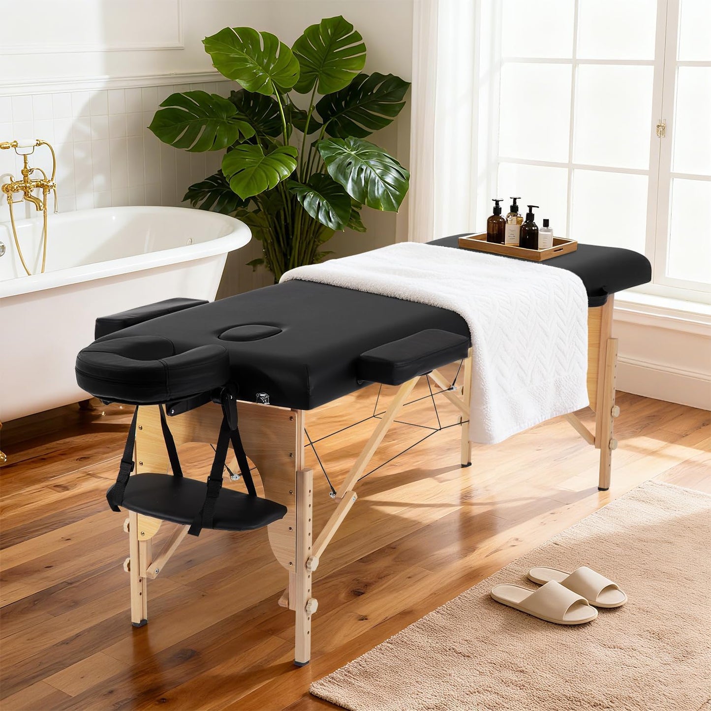 Massage Bed Portable Massage Table 24 Inch Wide Lash Bed Height Adjustable 2 Folding Spa Table with Non-Woven Bag for Spa Footmassage Facial Carespa Tattoo