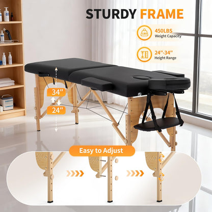 Massage Bed Portable Massage Table 24 Inch Wide Lash Bed Height Adjustable 2 Folding Spa Table with Non-Woven Bag for Spa Footmassage Facial Carespa Tattoo
