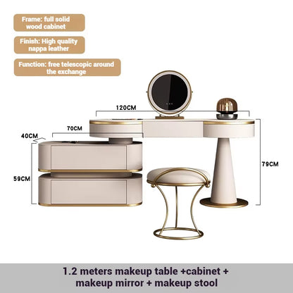 Aesthetic Storage Dresser Luxury Desing Led Light Mirror Kawaii Dressing Table White Aesthetic Comoda Pra Quarto Salon Furniture