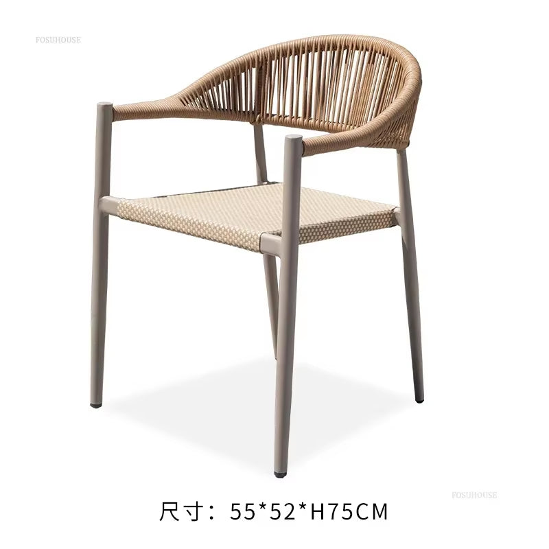 Courtyard Outdoor Garden Chairs Leisure Dining Chair Aluminum Alloy Rope Chairs Villa Garden Waterproof Sunscreen Outdoor Chairs