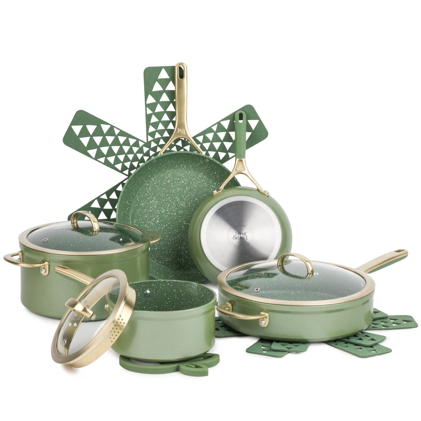 12-Piece Non-Stick Supreme Cookware Set, Pots and Pans Set - Olive