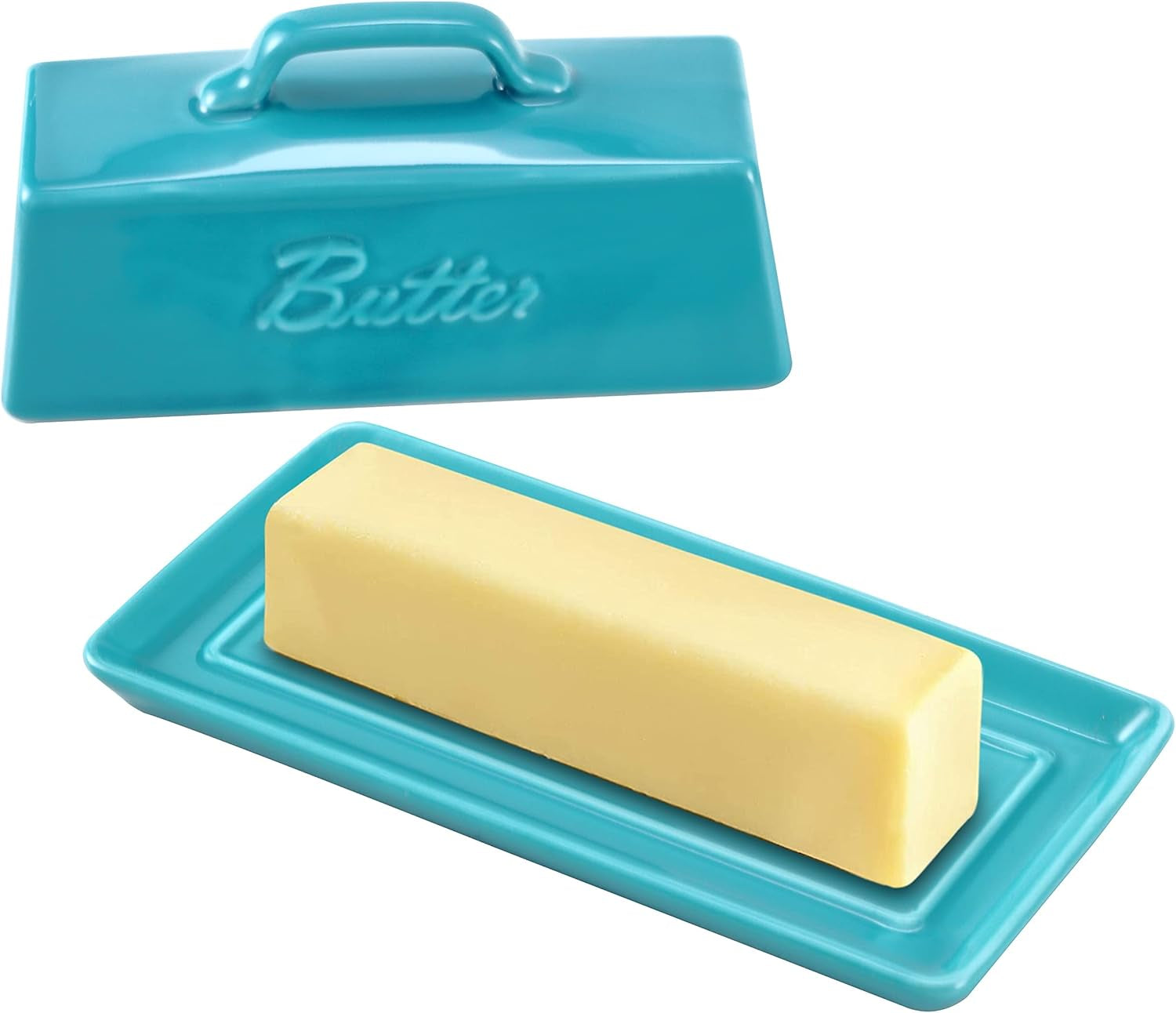 Bruntmor Porcelain Butter Keeper with Handle Cover, French Butter Dish Ceramic B