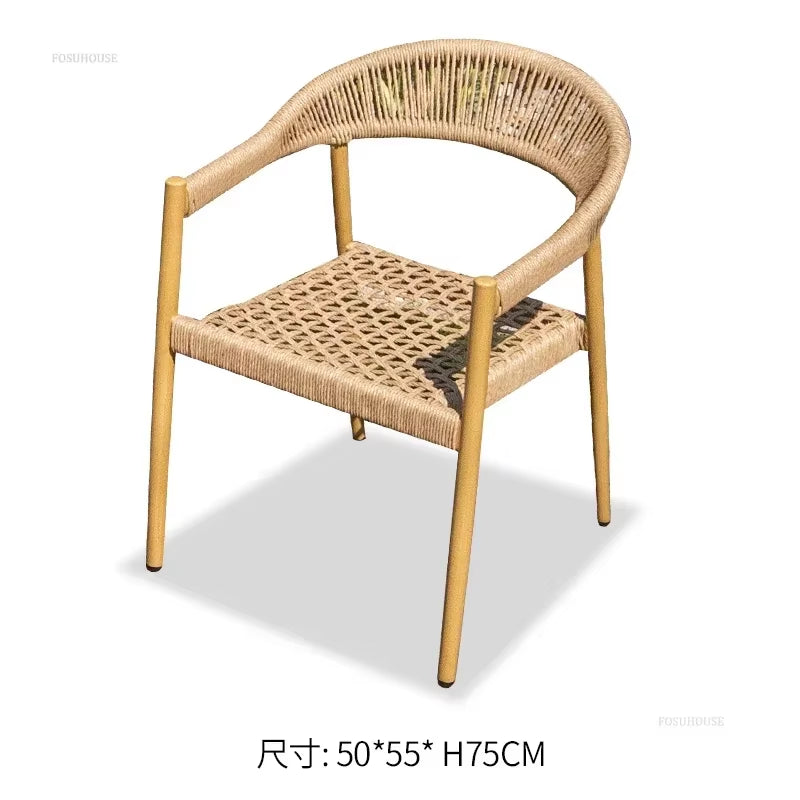 Courtyard Outdoor Garden Chairs Leisure Dining Chair Aluminum Alloy Rope Chairs Villa Garden Waterproof Sunscreen Outdoor Chairs