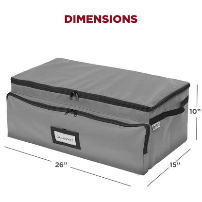 Premium Christmas Ornament Storage Box – Holds up to 72-3” Ornaments + 8 Side Slots for Figurines & Nutcrackers – Holiday Decoration Organizer – Durable 600D Grey Canvas