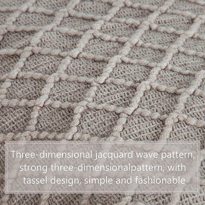 Acrylic Knitted Throw Blanket Travel, Couch, Bed, Sofa, 51X67 Inches, Taupe Checkered