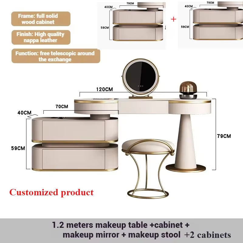 Aesthetic Storage Dresser Luxury Desing Led Light Mirror Kawaii Dressing Table White Aesthetic Comoda Pra Quarto Salon Furniture