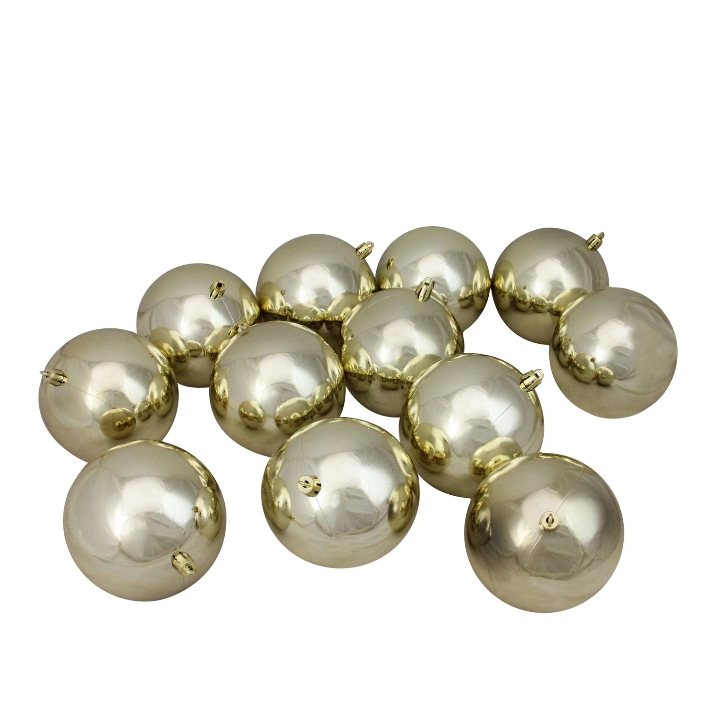 12Ct Champagne Gold Shatterproof Shiny Christmas Ball Ornaments 4" (100Mm)