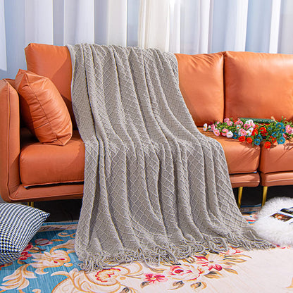 Acrylic Knitted Throw Blanket Travel, Couch, Bed, Sofa, 51X67 Inches, Taupe Checkered