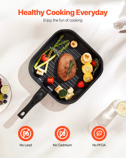 VEVOR 17 Pcs Nonstick Cookware Set Granite Pots and Pans Set Induction Cookwares Kitchen Cooking Set with Frying Sauce Saute Pan