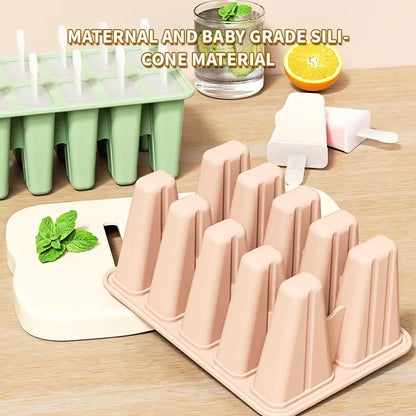 Popsicle Molds Silicone 10 Cavity Popsicle Trays Freezer,Homemade Ice Cream Molds,Large Ice Pop Maker,Reusable Ice Lolly Mould