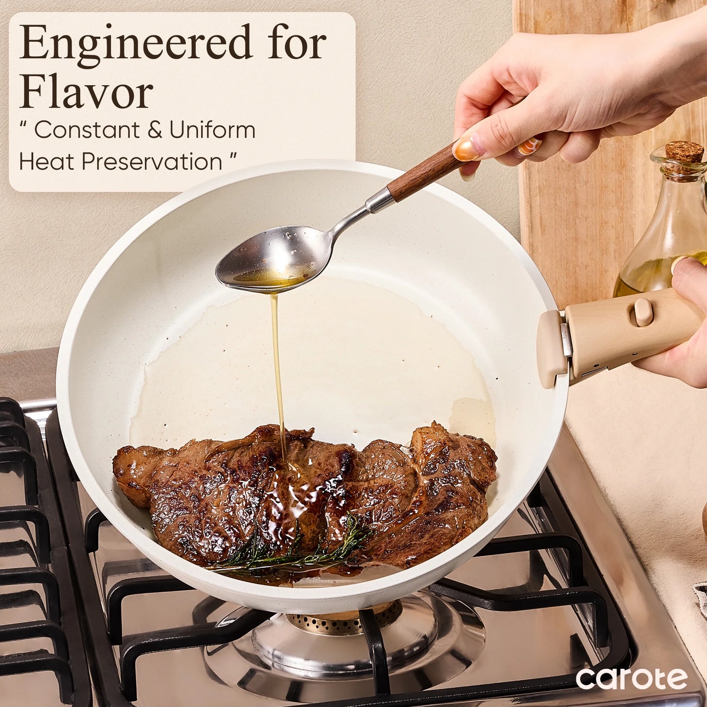 21 Pcs Nonstick Cookware Set, Pots and Pans Set with Detachable Handles, Oven/Dishwasher Safe, Stackable Kitchen Cooking Set, White Granite.