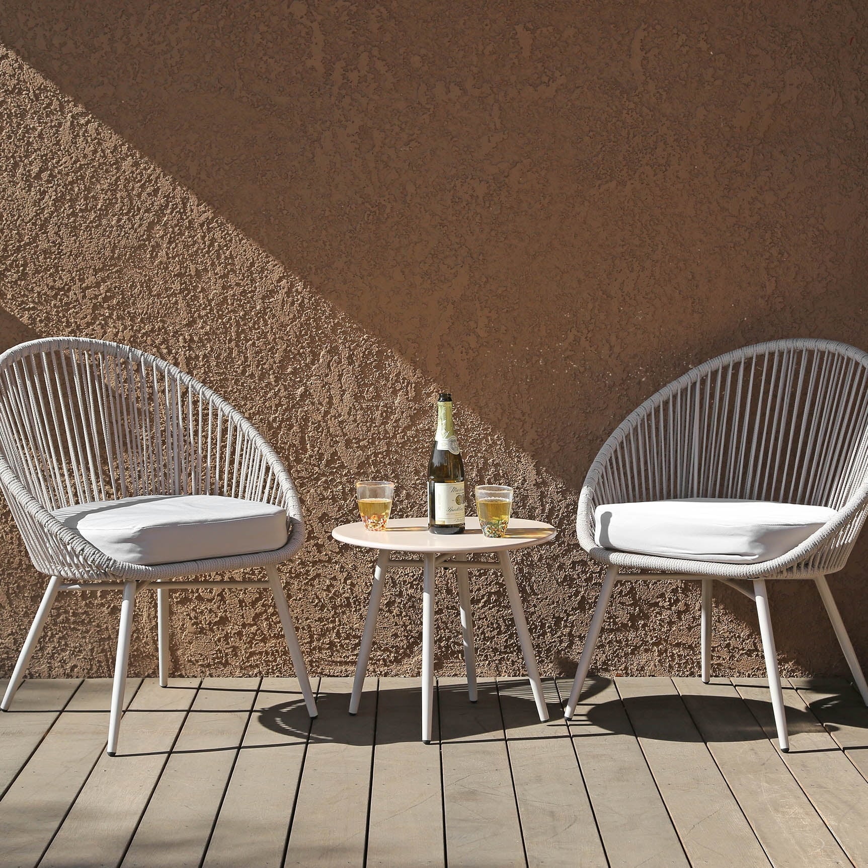 3-Piece Patio Table Chairs Bistro Set, Grey, Outdoor All