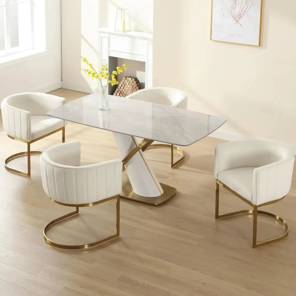 Dining Chairs Set of 4, Velvet with Metal Frame Comfy Upholstered Side Barrel Chairs, Kitchen Chairs Set