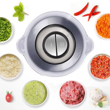 2 Speeds 500W Stainless Steel 2L Capacity Electric Chopper Meat Grinder Mincer Food Processor Slicer