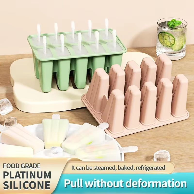 Popsicle Molds Silicone 10 Cavity Popsicle Trays Freezer,Homemade Ice Cream Molds,Large Ice Pop Maker,Reusable Ice Lolly Mould