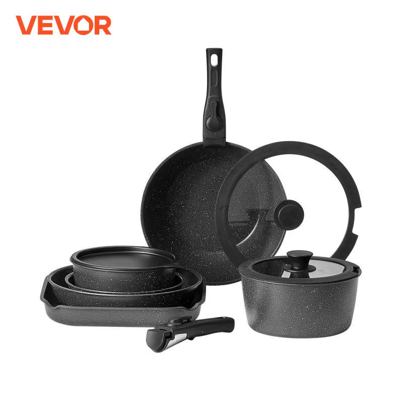 VEVOR 17 Pcs Nonstick Cookware Set Granite Pots and Pans Set Induction Cookwares Kitchen Cooking Set with Frying Sauce Saute Pan