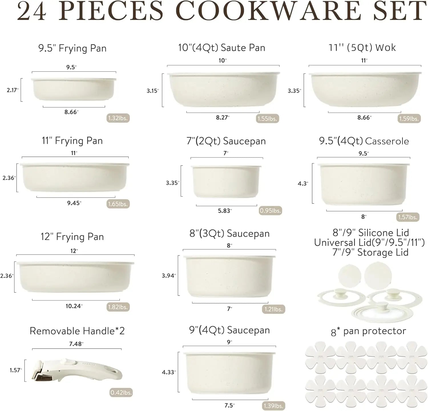 24Pcs Detachable Handle Pots and Pan Set, Nonstick Induction Cookware, Removable Handle, RV Oven Safe Cookware, Kitchen Cookware