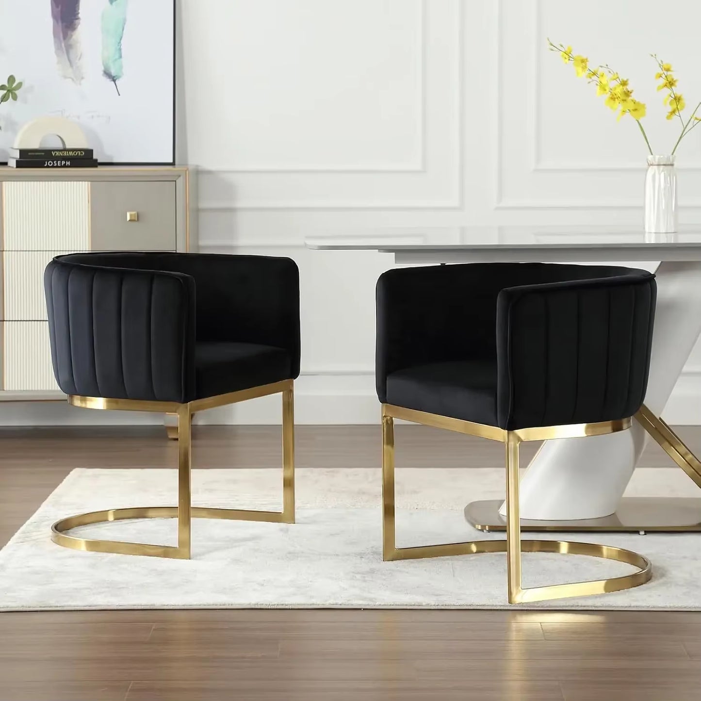 Dining Chairs Set of 4, Velvet with Metal Frame Comfy Upholstered Side Barrel Chairs, Kitchen Chairs Set