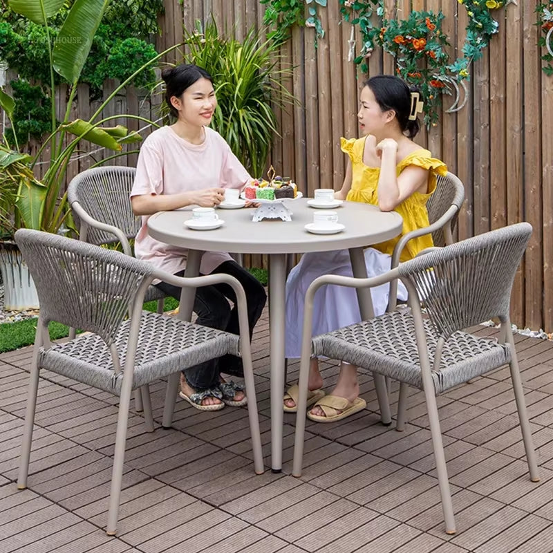 Courtyard Outdoor Garden Chairs Leisure Dining Chair Aluminum Alloy Rope Chairs Villa Garden Waterproof Sunscreen Outdoor Chairs