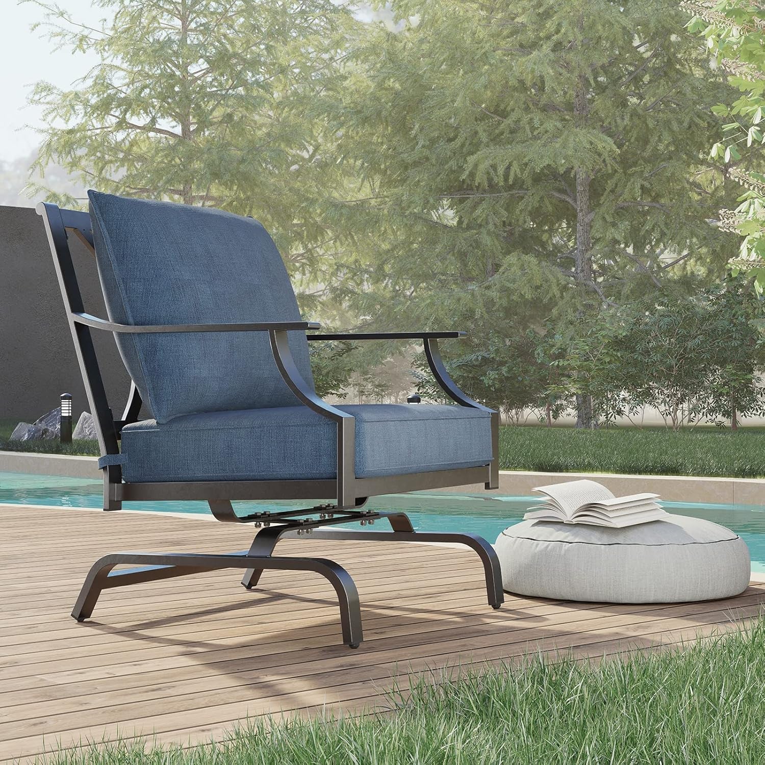 Outdoor Chairs,Outdoor Rocking Chairs Motion Chairs Set of 2,Patio Seating Chairs with Olefin Cushions,Peacock Blue