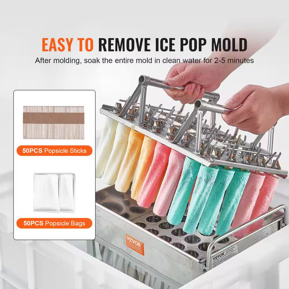 Commercial Popsicle Molds 40PCS Cylindrical Ice Pop Molds Silver Stainless Steel Ice Lolly Making Machine