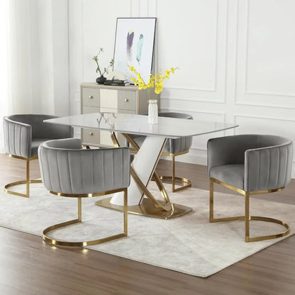 Dining Chairs Set of 4, Velvet with Metal Frame Comfy Upholstered Side Barrel Chairs, Kitchen Chairs Set