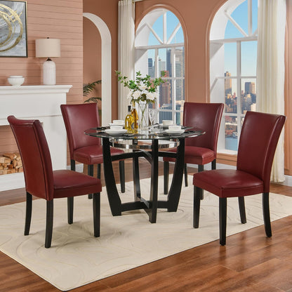 Upholstered Parsons Dining Chairs, Faux Leather Dining Room Kitchen Side Chair with Solid Wood Legs for Living Room Bedroom Outdoor Lounge Guest Cafe