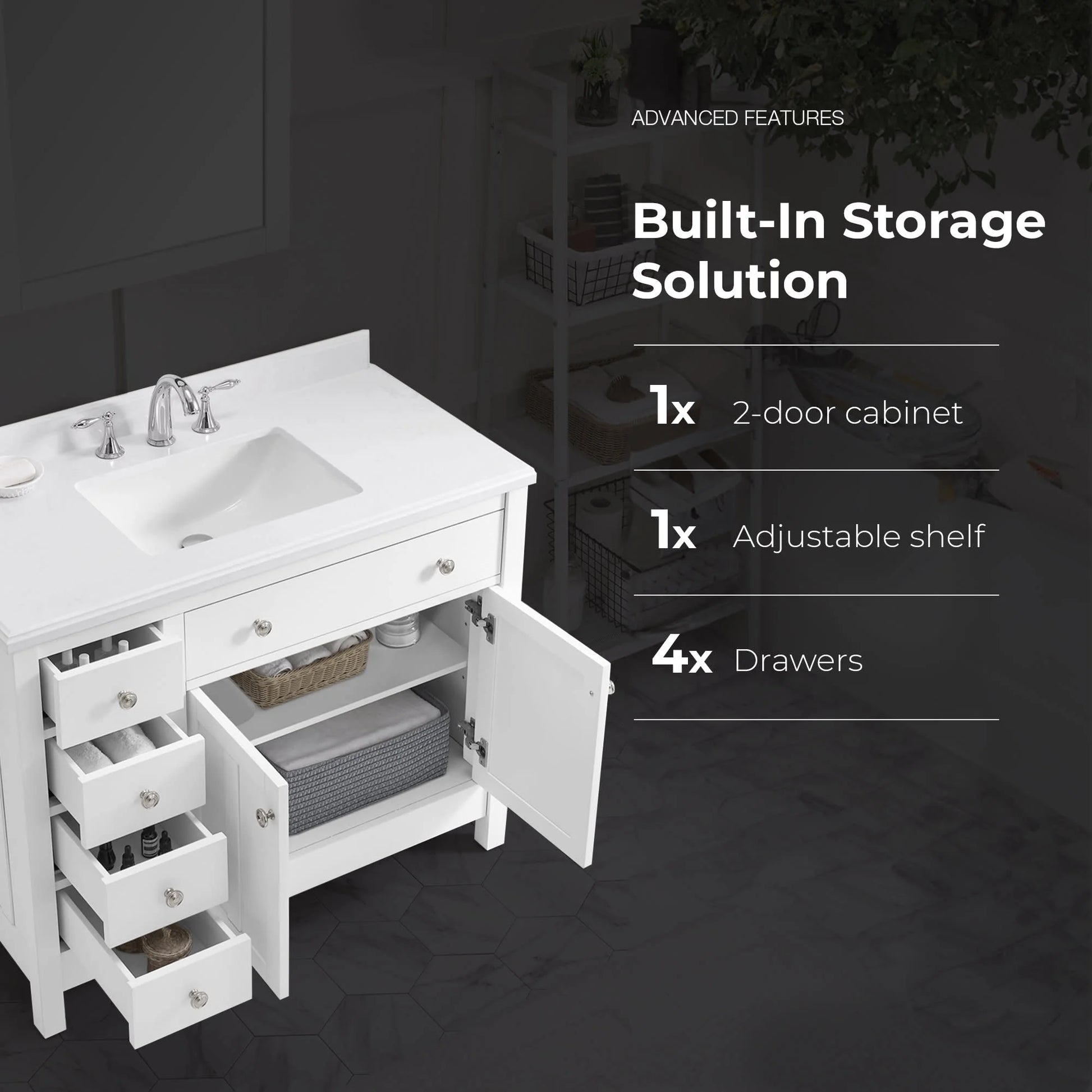 Mvnc42 New Chateau 42" Free Standing Single Vanity Set - White