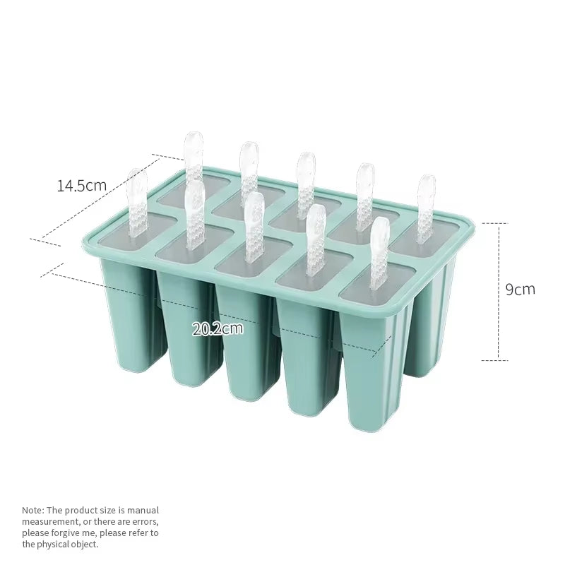 Popsicle Molds Silicone 10 Cavity Popsicle Trays Freezer,Homemade Ice Cream Molds,Large Ice Pop Maker,Reusable Ice Lolly Mould