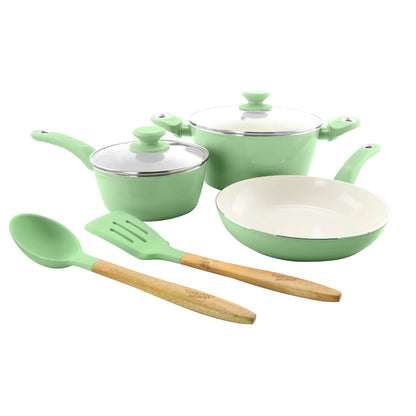 Gibson Town Market Square 7 Piece Non-Stick Enameled Essential Cookware and Cooking Utensil Set