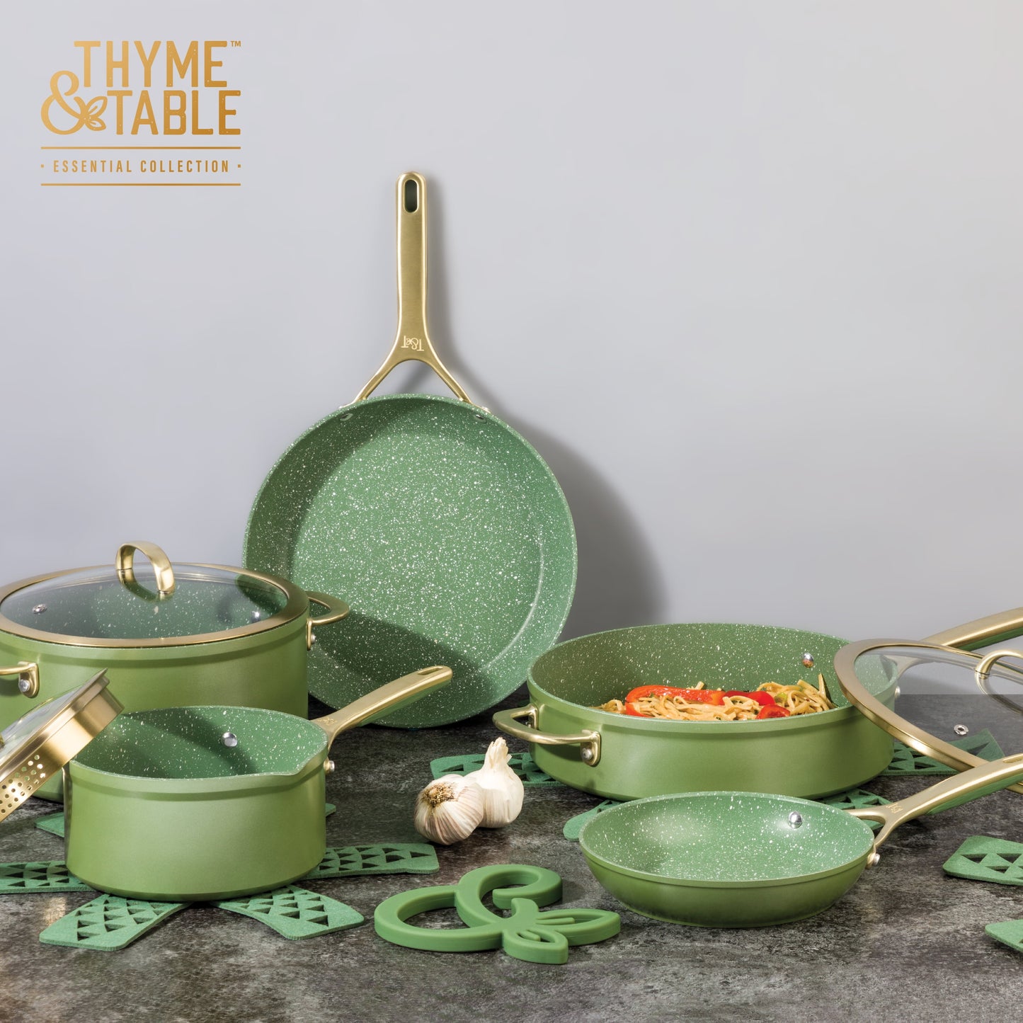 12-Piece Non-Stick Supreme Cookware Set, Pots and Pans Set - Olive