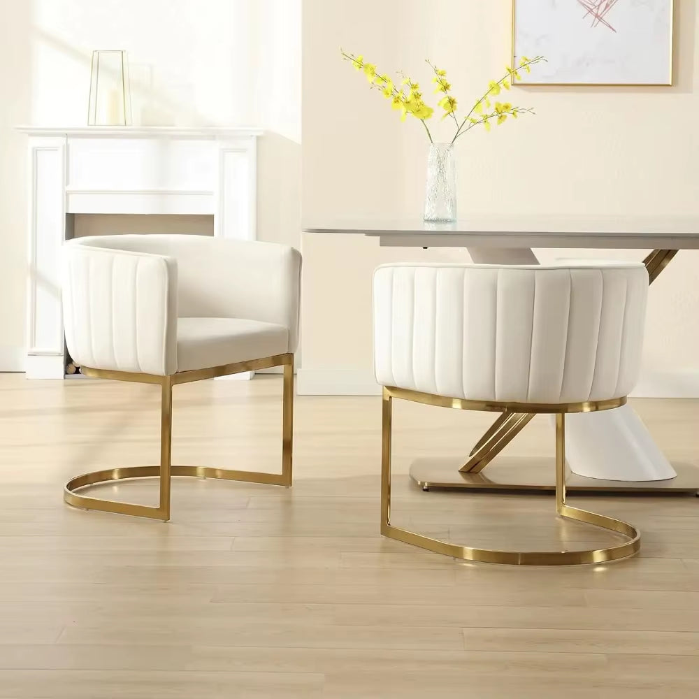 Dining Chairs Set of 4, Velvet with Metal Frame Comfy Upholstered Side Barrel Chairs, Kitchen Chairs Set