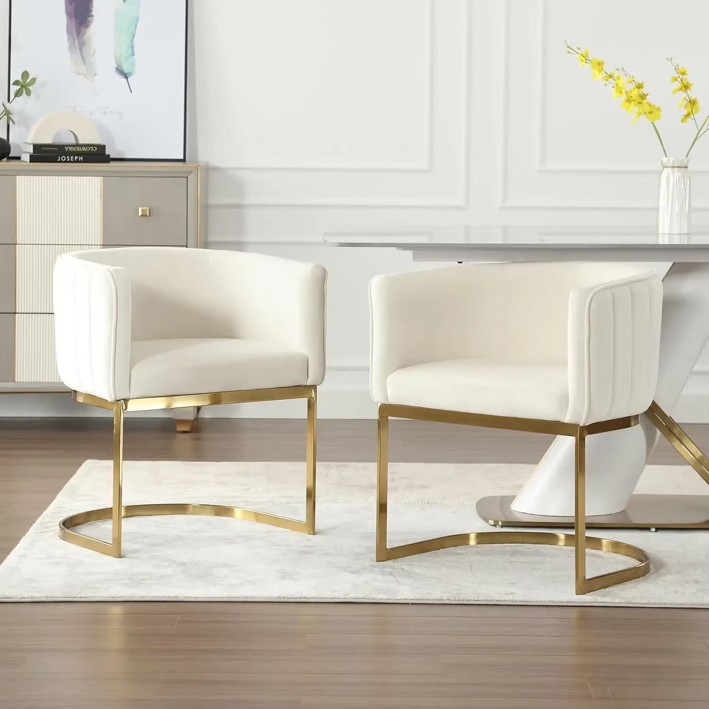 Dining Chairs Set of 4, Velvet with Metal Frame Comfy Upholstered Side Barrel Chairs, Kitchen Chairs Set