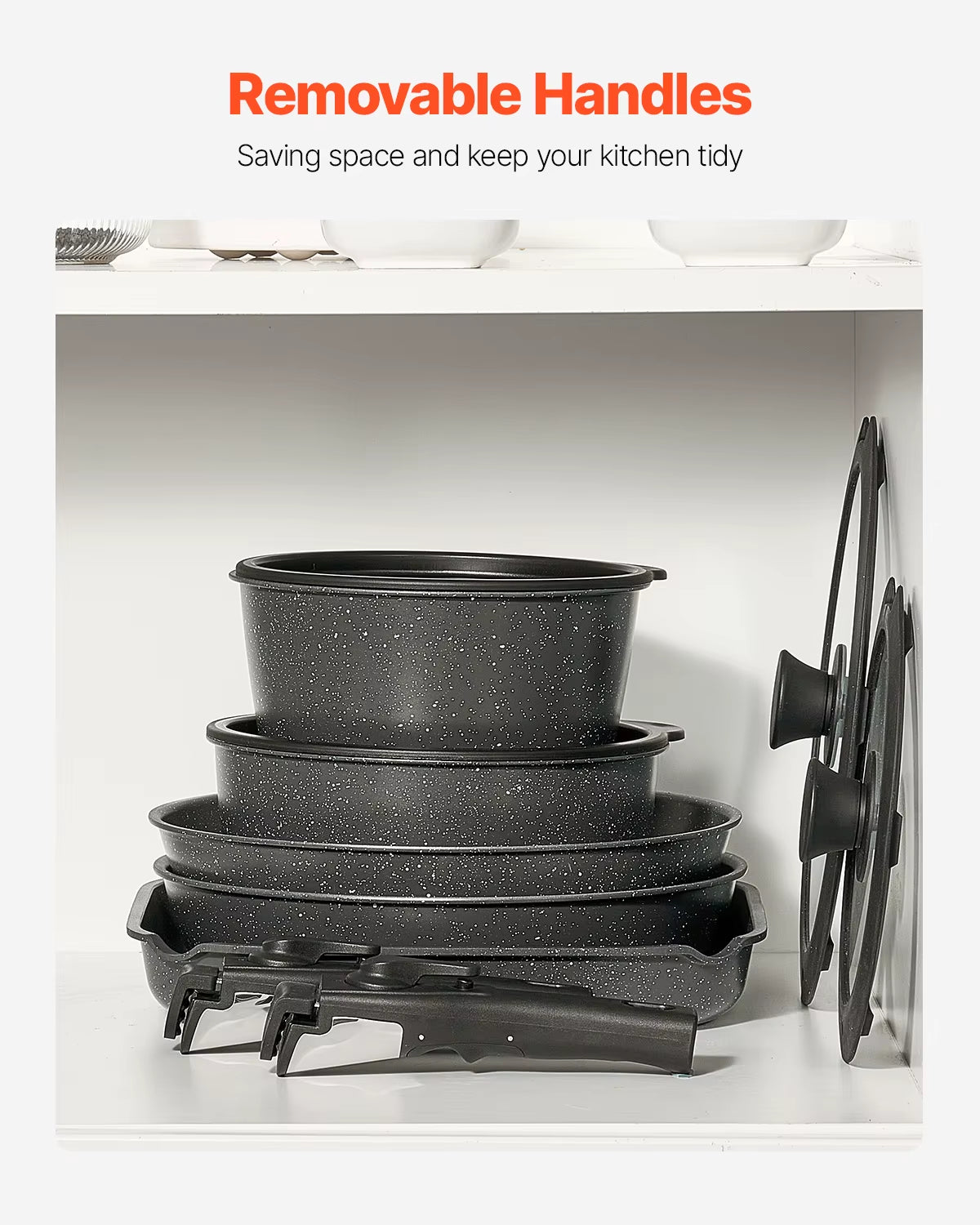 VEVOR 17 Pcs Nonstick Cookware Set Granite Pots and Pans Set Induction Cookwares Kitchen Cooking Set with Frying Sauce Saute Pan