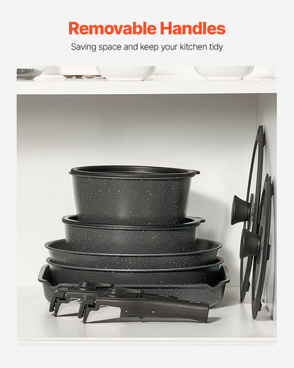 VEVOR 17 Pcs Nonstick Cookware Set Granite Pots and Pans Set Induction Cookwares Kitchen Cooking Set with Frying Sauce Saute Pan