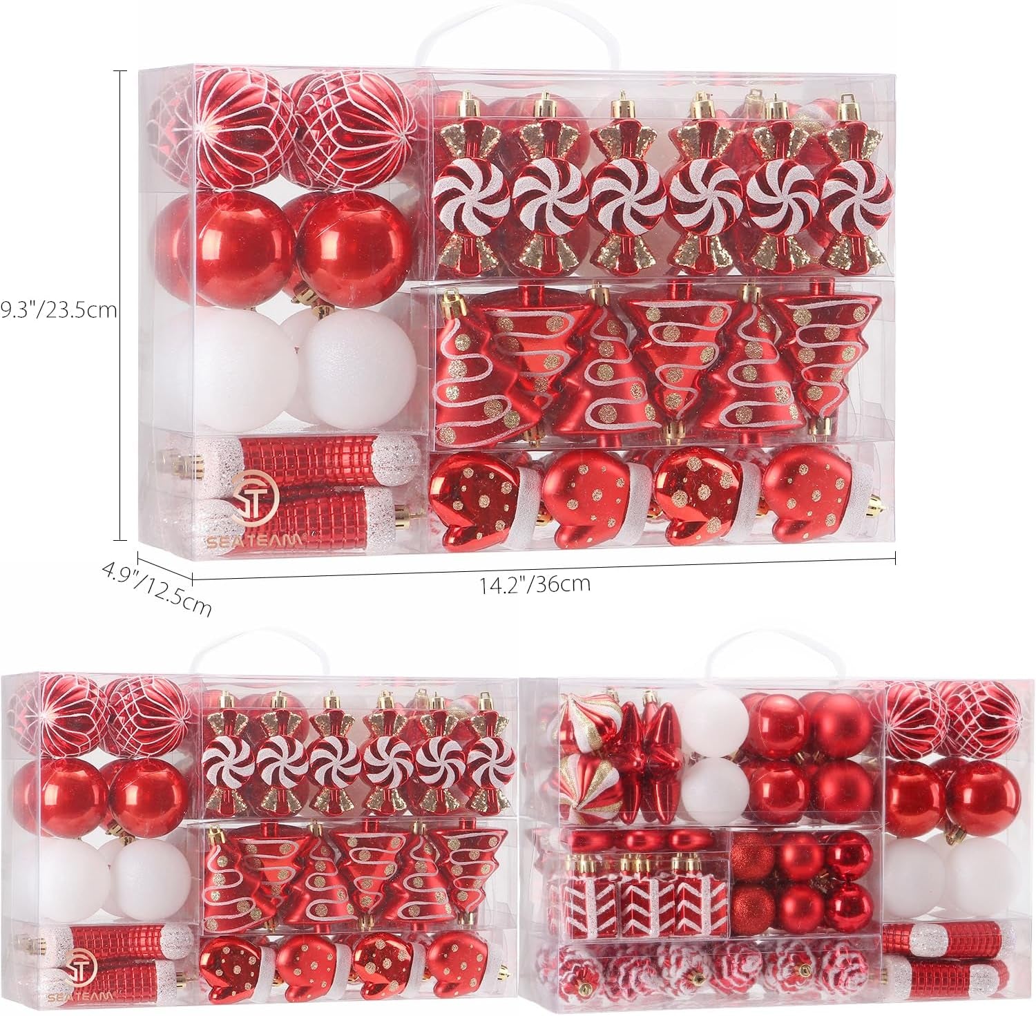 77-Pack Assorted Shatterproof Christmas Balls Christmas Ornaments Set Decorative Baubles Pendants with Reusable Hand-Held Gift Package for Xmas Tree (Red)