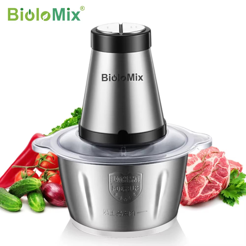 2 Speeds 500W Stainless Steel 2L Capacity Electric Chopper Meat Grinder Mincer Food Processor Slicer